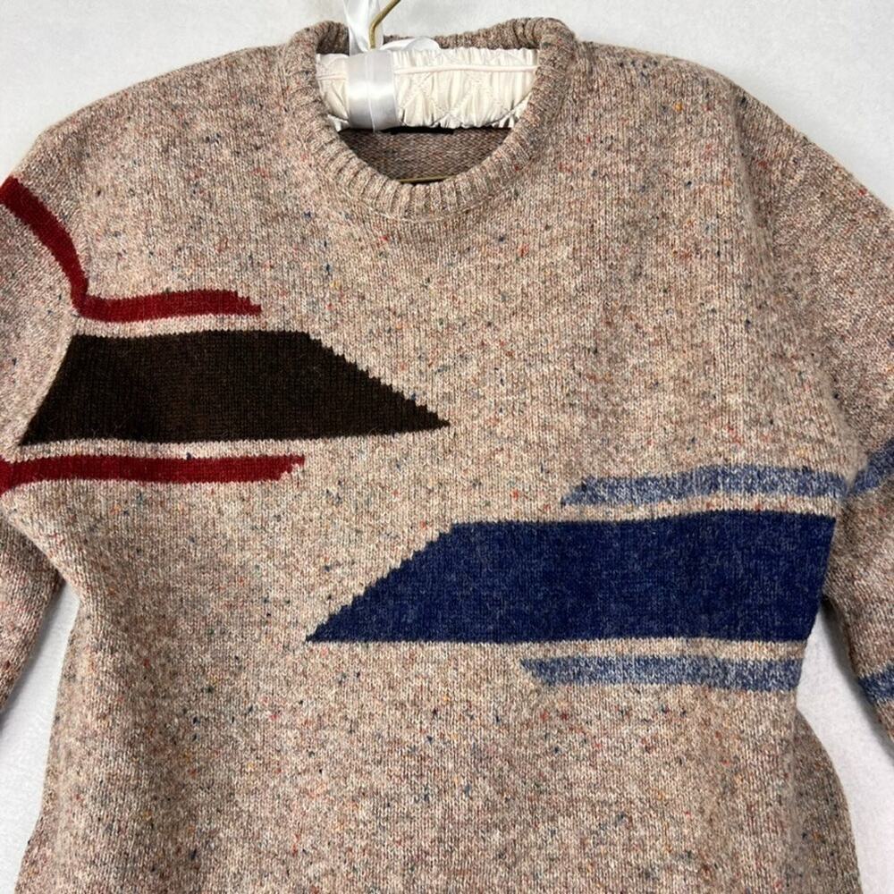 Vintage Robert Bruce Sweater Mens M Wool Red Blue Geometric Pattern Heavyweight - Picture 3 of 13